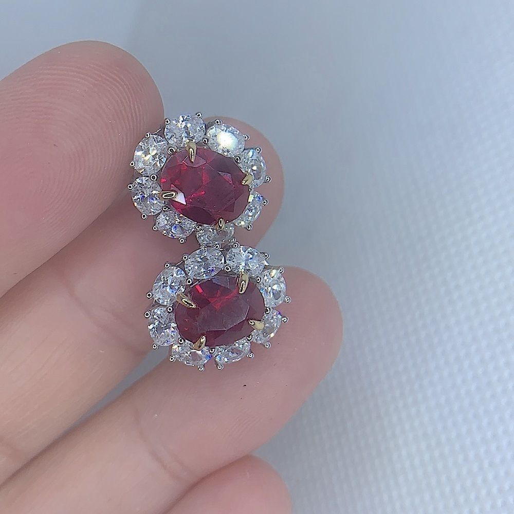 Ruby halo white sapphire‎ earrings - Picture 9 of 10